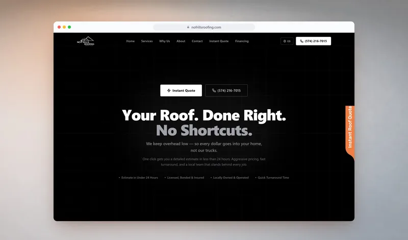No Frills Roofing website